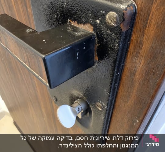 צילינדר פרפר מותקן במנעול דלת עם ידית שחורה